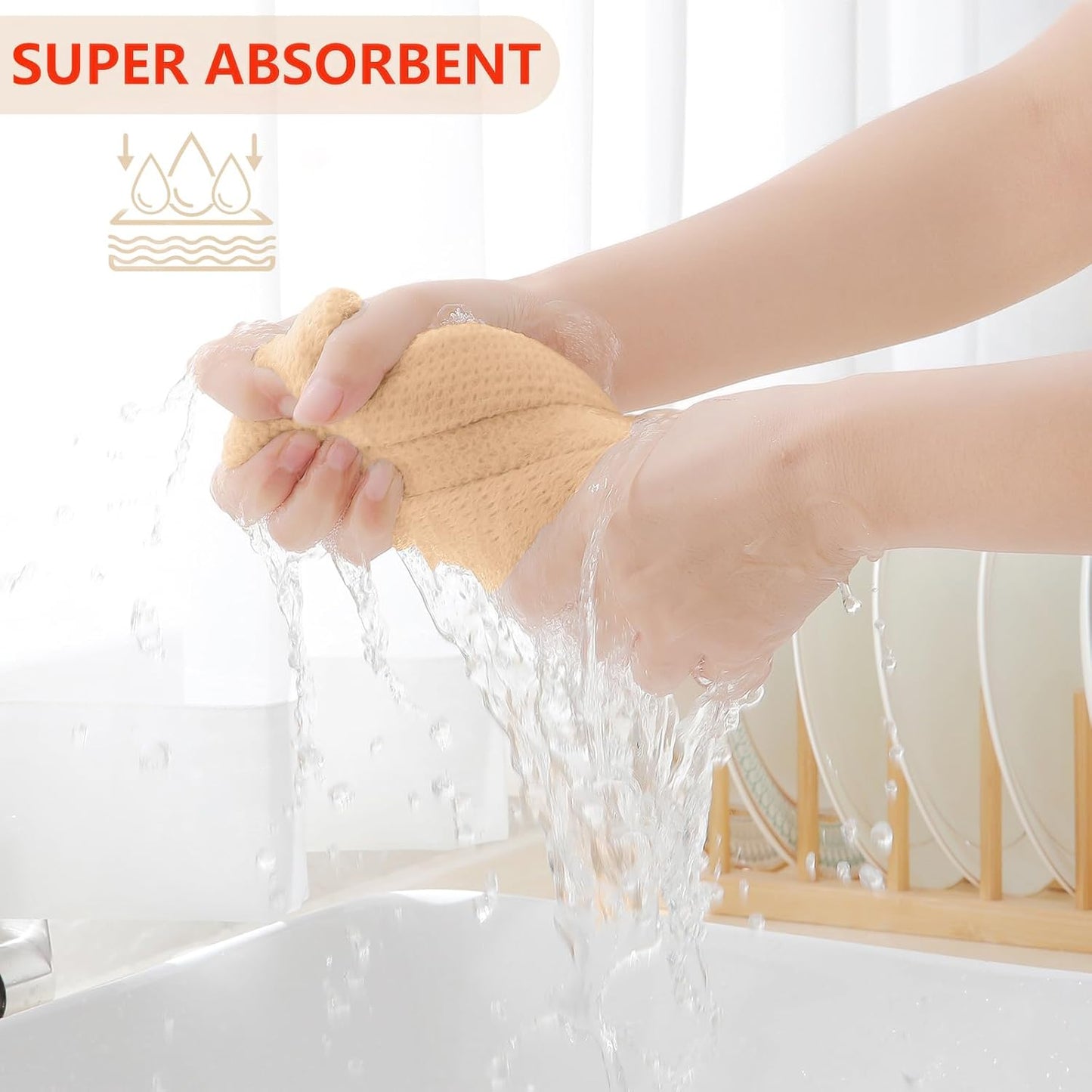 Homaxy 100% Cotton Waffle Weave Kitchen Dish Cloths, Ultra Soft Absorbent Quick Drying Dish Towels, 12 x 12 Inches, 6-Pack, Apricot