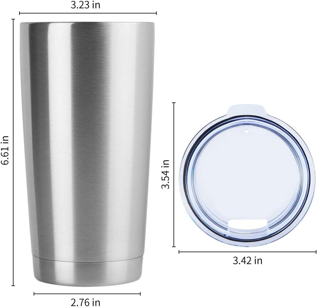 DOMICARE 20oz Stainless Steel Tumbler Bulk with Lid, Double Wall Vacuum Insulated Travel Mug, Powder Coated Coffee Cup, Stainless Steel, 12 Pack