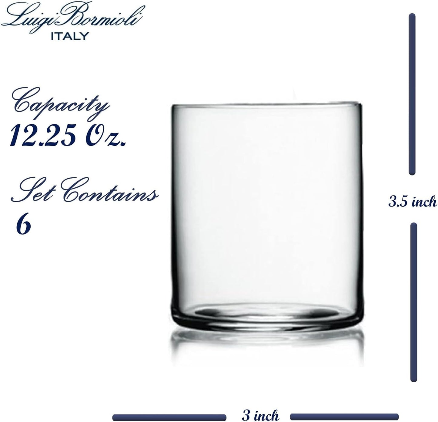 Luigi Bormioli Top Class 12.25 oz Double Old Fashioned Glasses - Set of 6 Elegant Italian-Made Drinkware with Simple Lines Durable Glassware for Whiskey Cocktails, Water, Juice - Great for Gifting