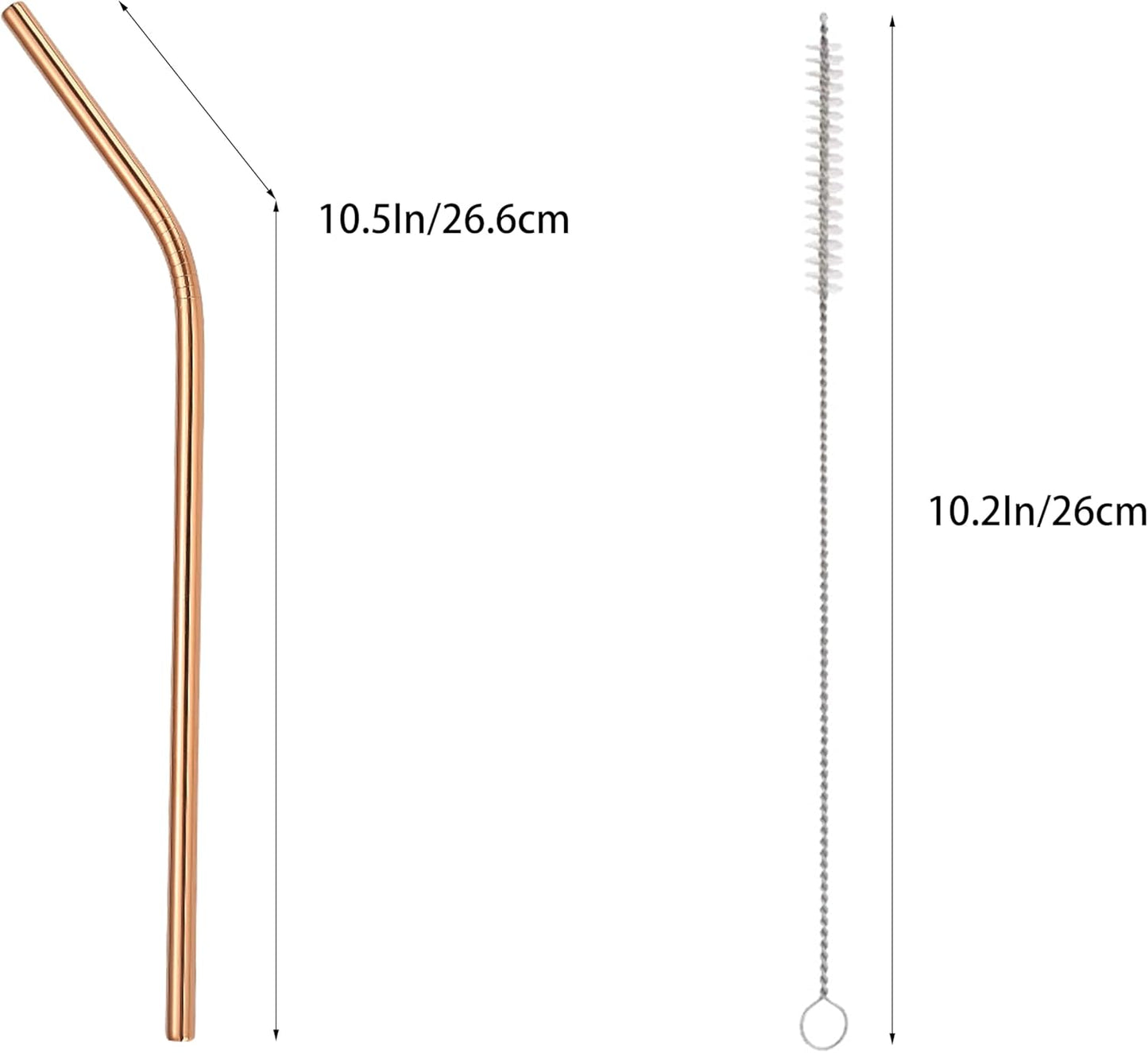10 Pcs Stainless Steel Straws, Reusable Drinking Straws, Bent Metal Straw Sets with 2 Pcs Cleaning Brushes (Rose Gold, 10.5 Inch)