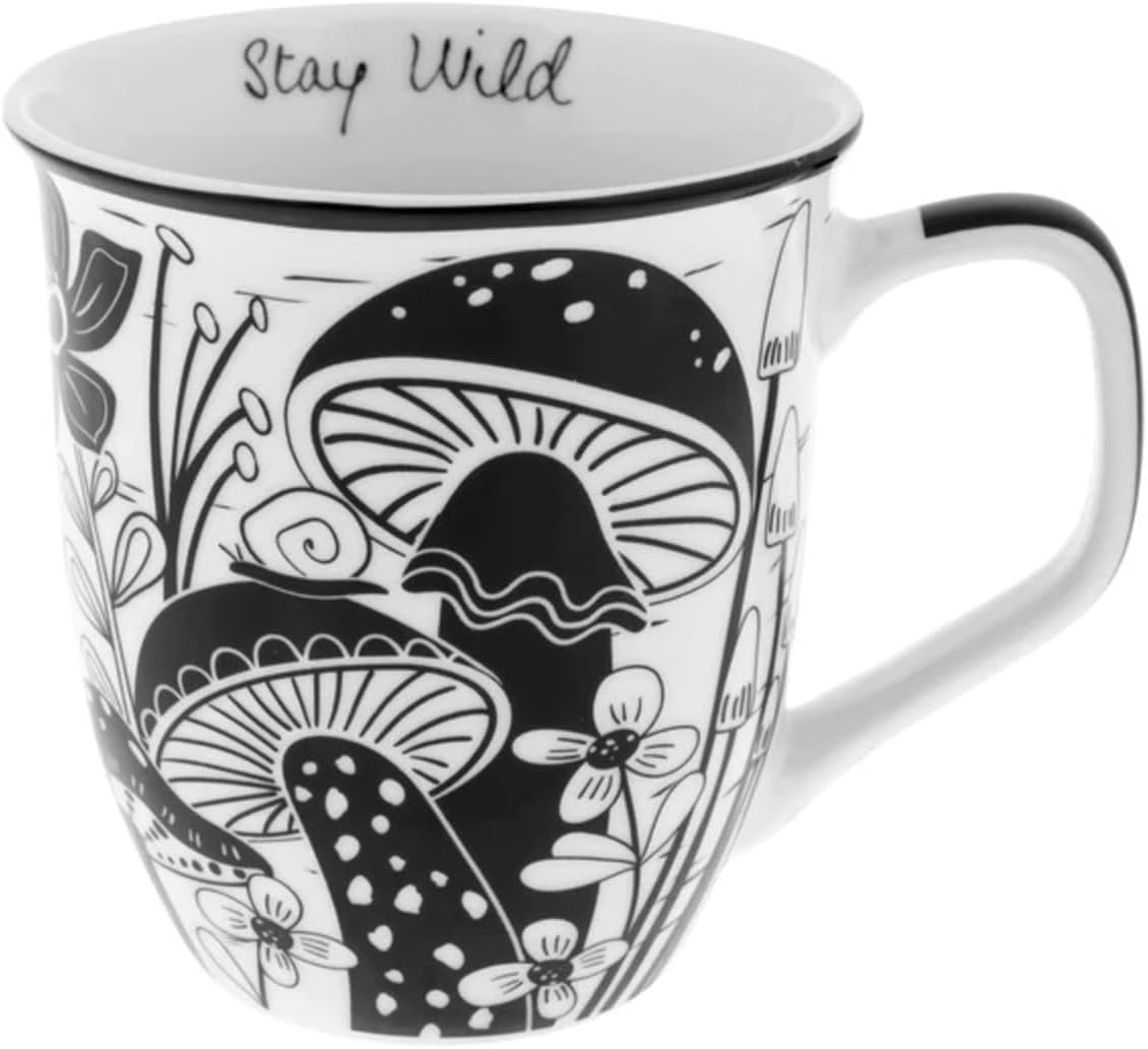 Karma Gifts 14 oz Black and White Boho Mug Mushroom - Cute Coffee and Tea Mug - Ceramic Coffee Mugs for Women and Men