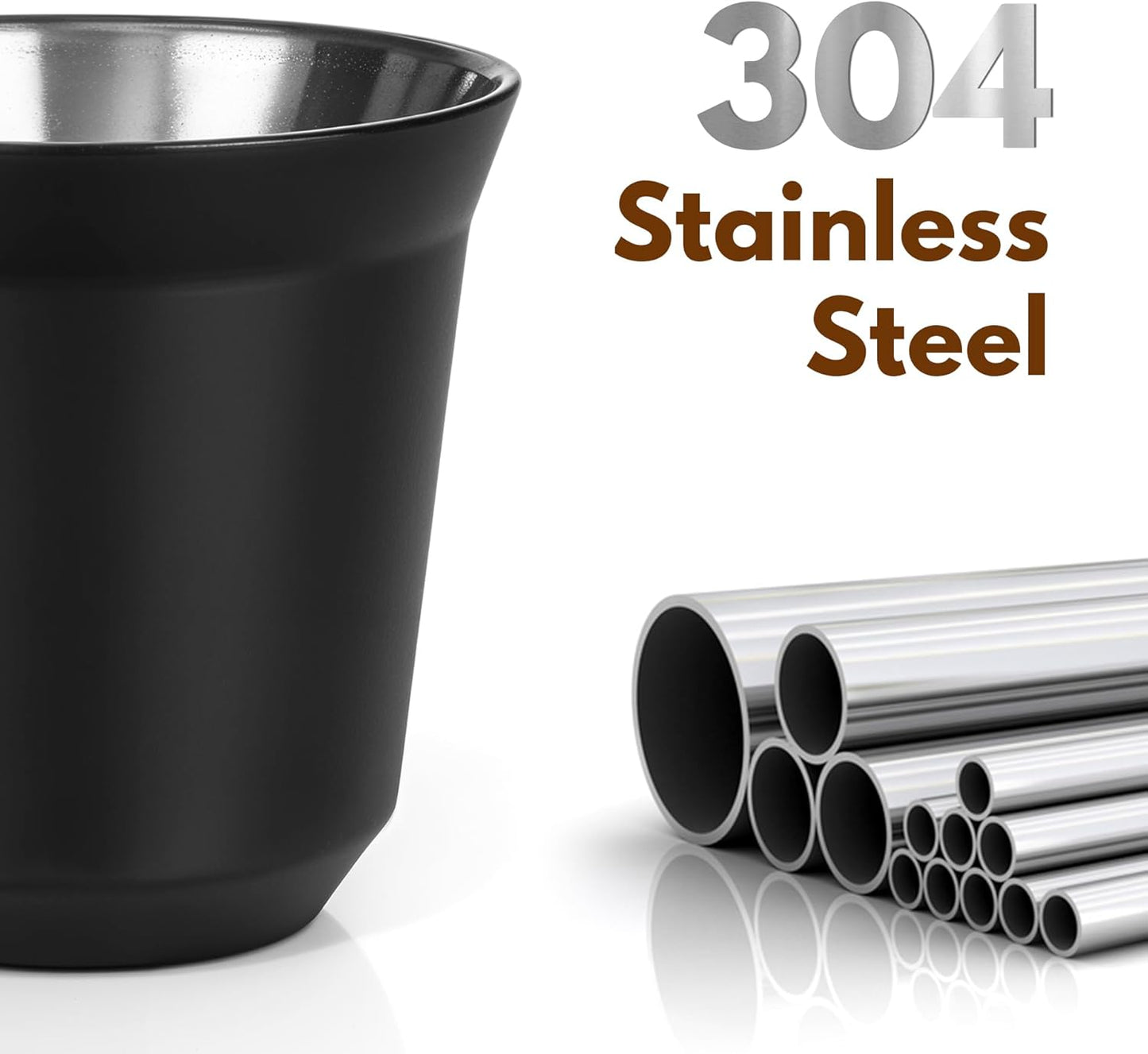 RECAPS 80ml Stainless Steel Espresso Cups Set - 2 Pack Double Wall 304 Stainless Steel Demitasse Cups 2.7oz,Black (Small Cup)