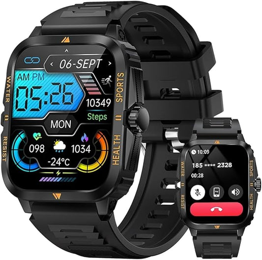 Smart Watch for Men, Outdoor 3ATM Waterproof, BT Make/Answer Call Function, 2" HD Large Screen Smartwatch for iPhone Android Phones, 100+ Sport Modes Fitness Tracker Heart Rate Sleep Monitor, Black