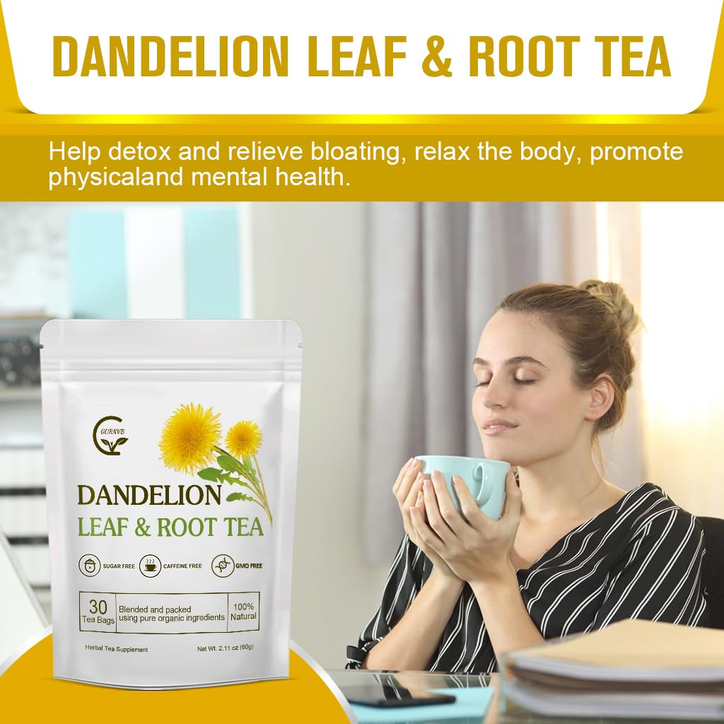 Organic Dandelion Leaf & Root Tea, Supports Kidney Function and Healthy Digestion, Caffeine Free, 30 Tea Bags