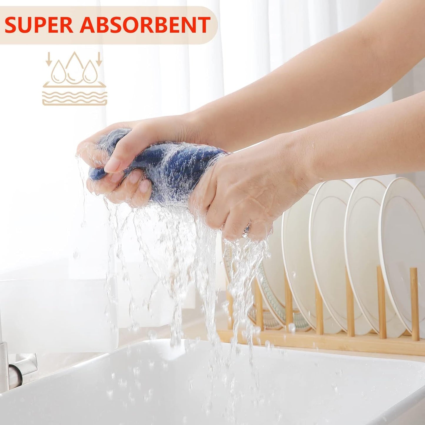 Homaxy 100% Cotton Waffle Weave Kitchen Dish Towels, Ultra Soft Absorbent Quick Drying Cleaning Towel, 13 x 28 Inches, 18-Pack, Navy Blue