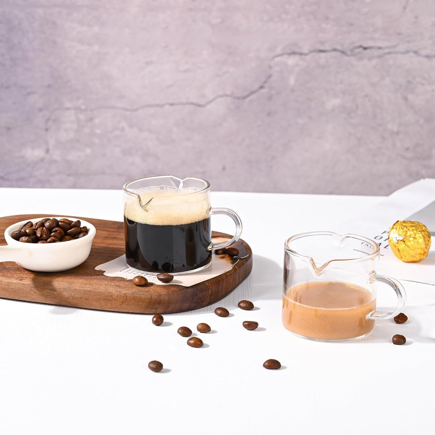 2PCS Espresso Shot Glasses Cup,75ML/2.5OZ Double Spouts Glass Coffe Cup with Handle (Clear)