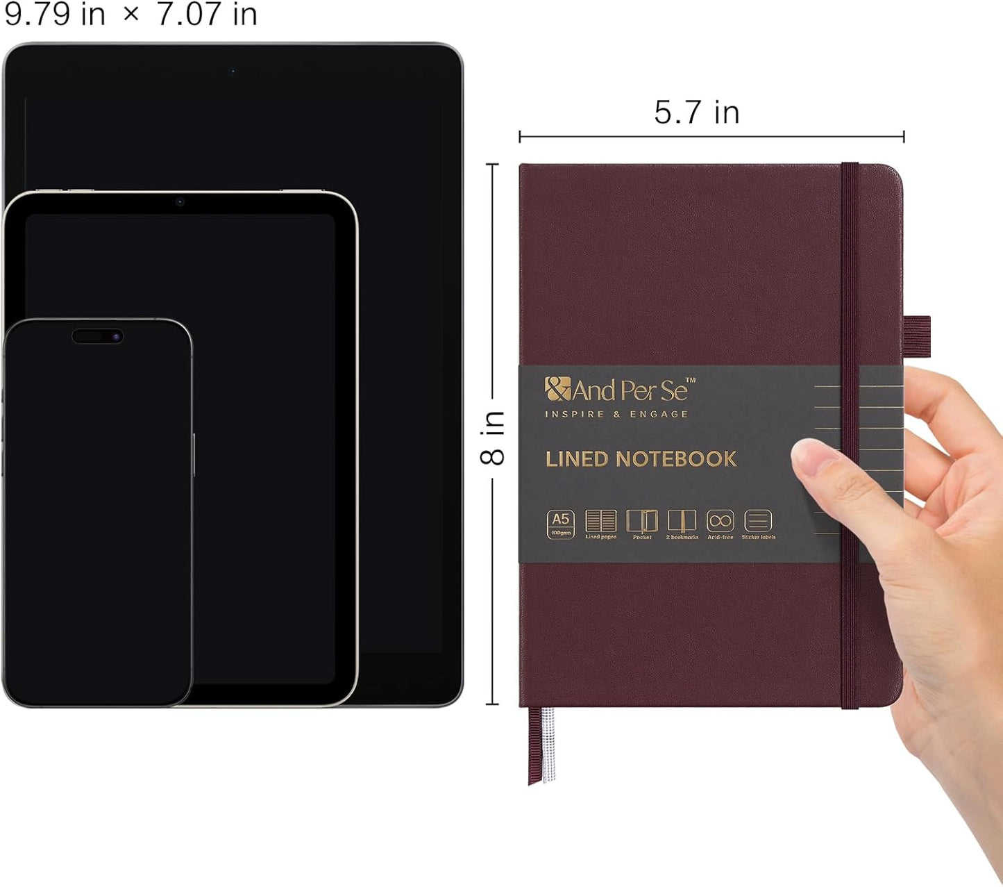 &And Per Se Lined Journal Notebook, 160 Pages, A5 5.7 x 8 inches College Ruled Thick Paper Notebook Journals for Writing, Hardcover Notebooks for Women Men Office School (1 Pack, Dark Red)