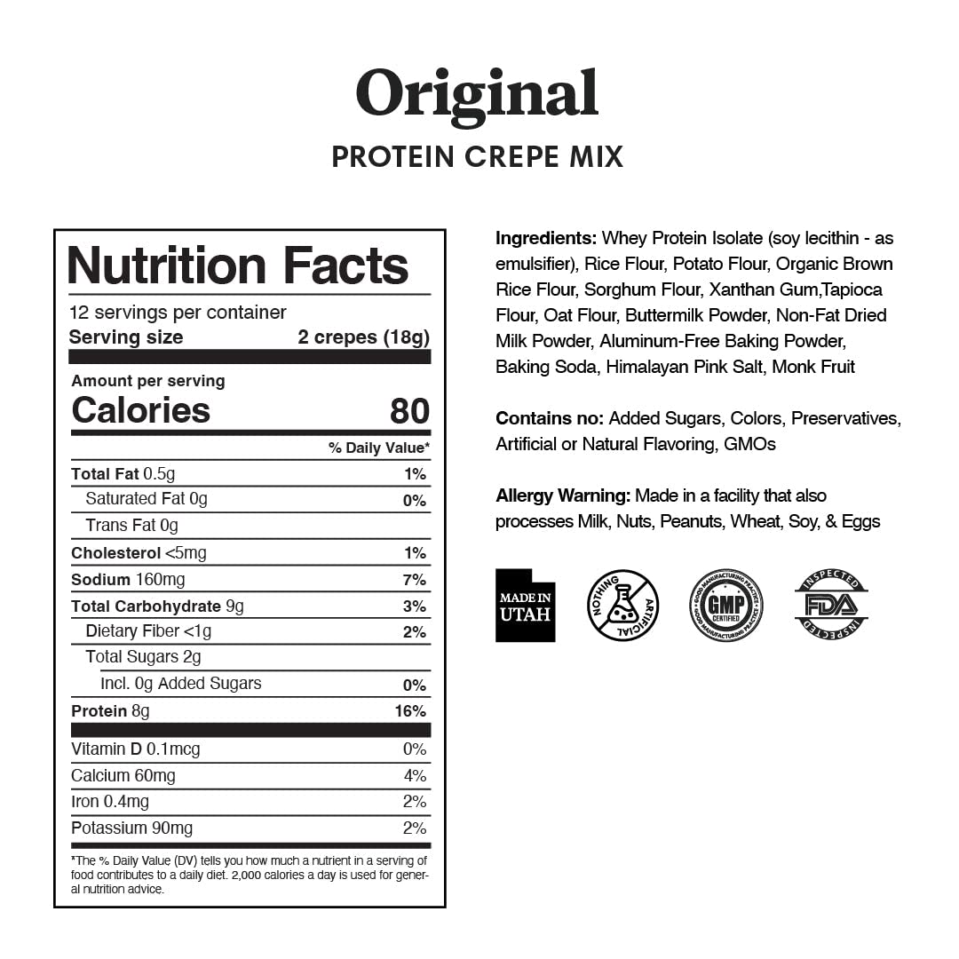 ProDough High Protein- Gluten Free French Crepe Mix, Low Carb, 8g of Protein per Serving, No Added Sugars, Keto Friendly, Makes 24 Crepes (Original)