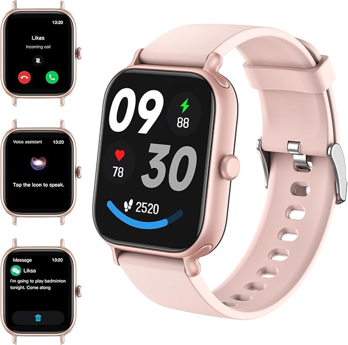 Smart Watch for Women & Men 2.0 HD Screen IP68 Fitness Tracker with Heart Rate, SpO2, Sleep Monitor, Bluetooth Call (Answer/Make),110+ Sport Modes, iPhone/Android Compatible(Pink)