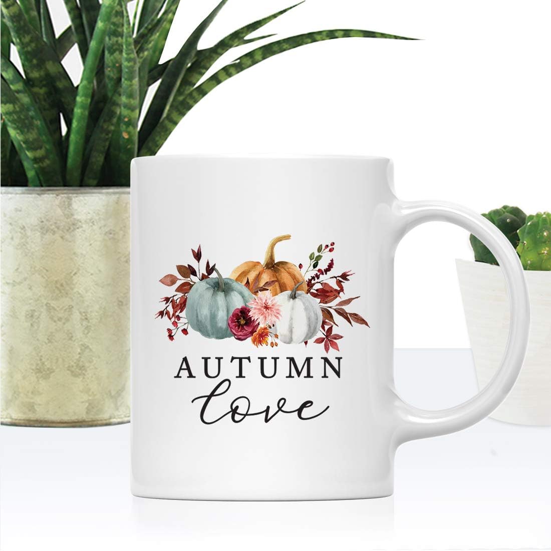 Andaz Press Fall Burgundy Marsala 11oz. Ceramic Coffee Tea Mug, Autumn Love, 1-Pack, Pumpkin Floral Leaves Graphic, Birthday, Friend, Family, Coworker, Autumn Season, Thanksgiving Ideas