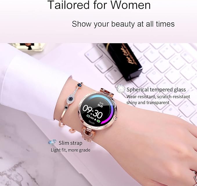 Smartwatch for Women Compatible for Android/iOS Phones. Health and Fitness Tracker with Heart Rate Blood Pressure Bluetooth Remote Photography Female Menstrual Cycle