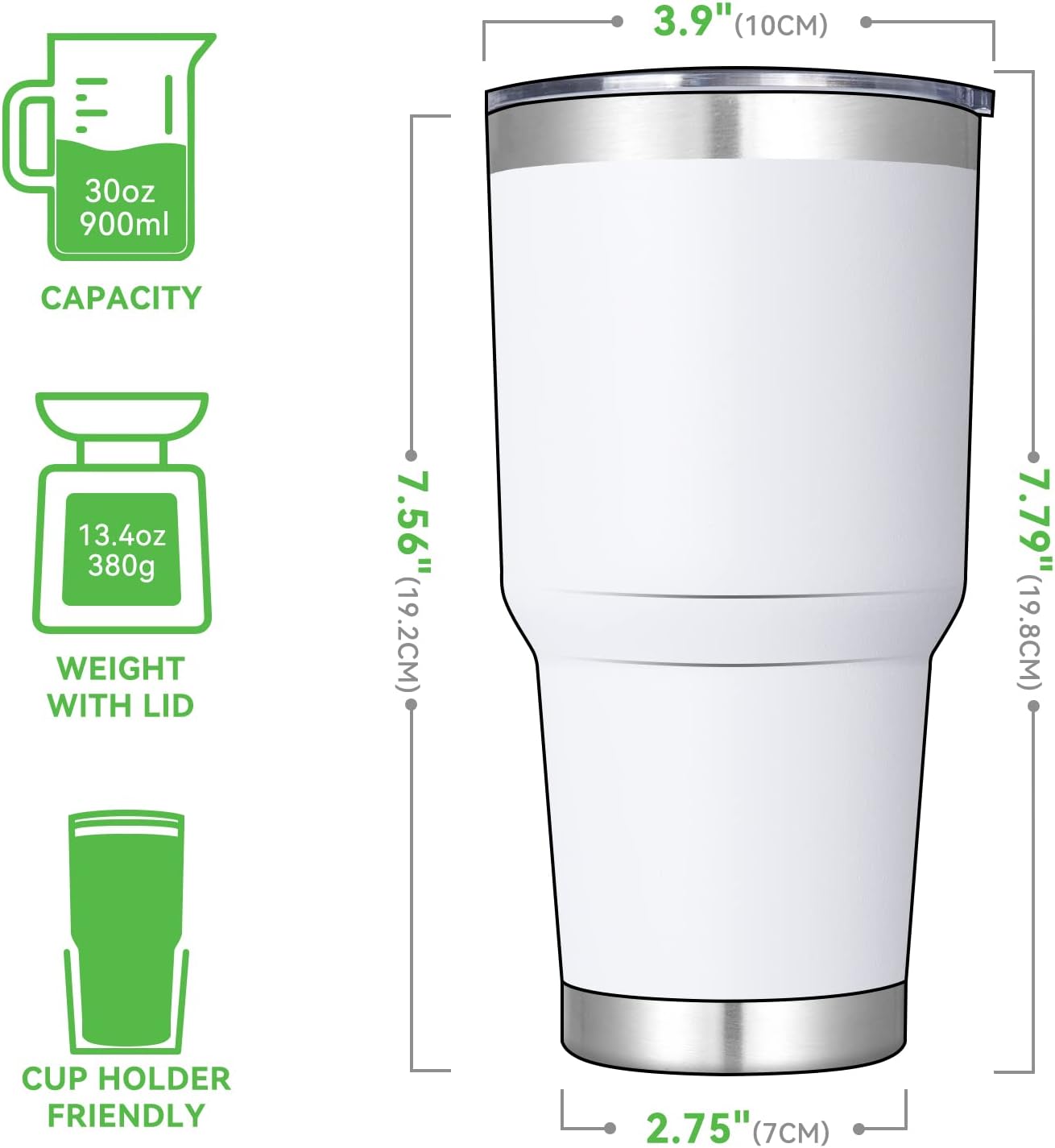 DOMICARE 30 oz Tumbler with Lid and Straw, Stainless Steel Tumblers Bulk, Insulated Vacuum Double Wall Travel Coffee Mug, Durable Powder Coated Tumbler Cups (White, 4)