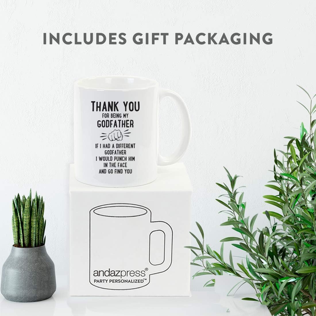 Andaz Press Funny Family 11oz. Coffee Mug Gift, Thank You for Being My Godfather, Punch in Face, 1-Pack, Christmas Birthday Drinking Cup Present Ideas