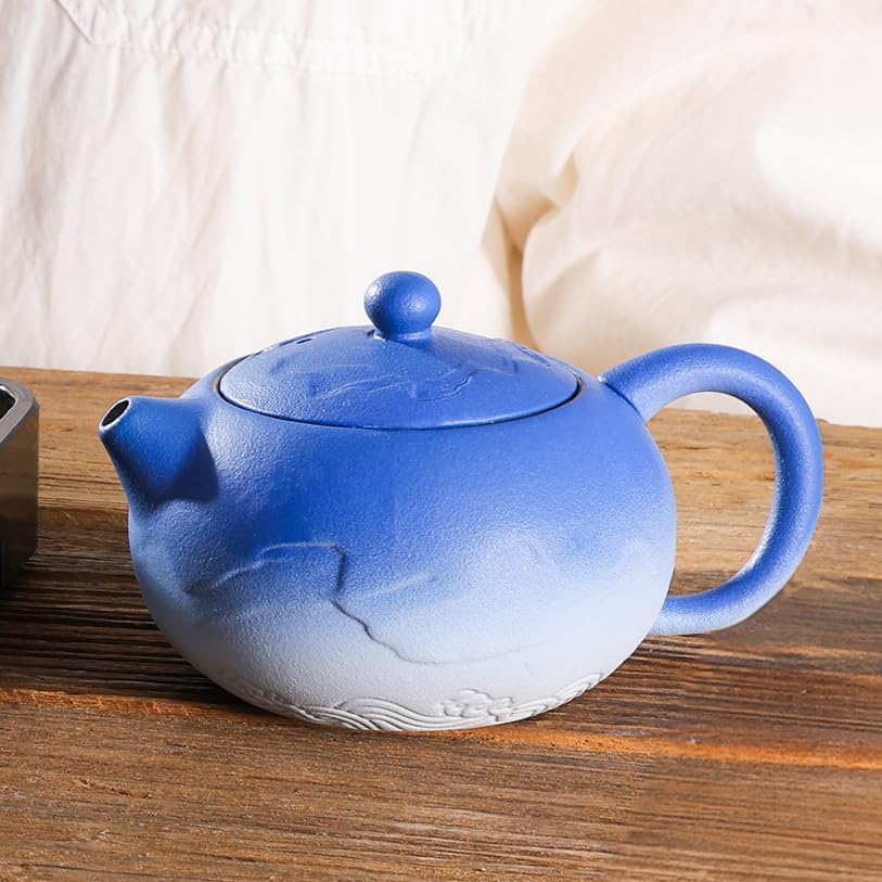 LURRIER Gongfu tea sets, Portable Ceramic TeaSet, Asian Tea sets for adult, Tea Gift sets, Grey leather case, Portable Travel Bag,Home,Gifting,Outdoor and Office(XBlue and White)