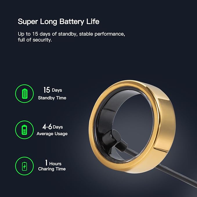 Smart Ring, Health Tracker for Monitor Health, Sleep Tracking Wearable and Heart Rate Fitness Blood Oxygen, IP68 Waterproof, Compatible with iOS and Android
