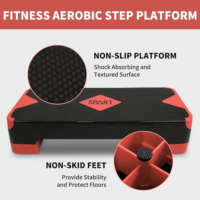 SPART Adjustable Workout Aerobic Stepper 4 Risers, 3 Levels 4" - 6" - 8", 26.77" 26.77" Trainer