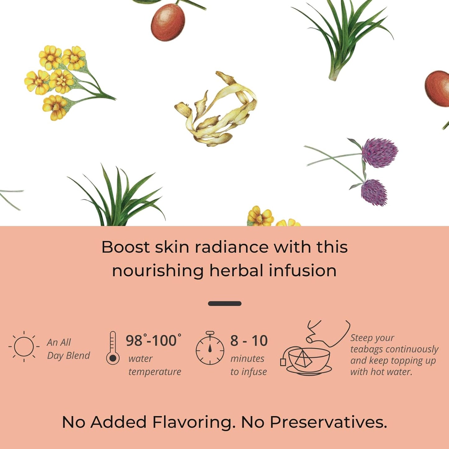 Tily Tea Radiant Glow Herbal Tea - Natural Tea to Support Skin Nourishment - Solomon Seal for A Glowing Complexion - Caffeine Free - 10 Plastic-Free Tea Bags