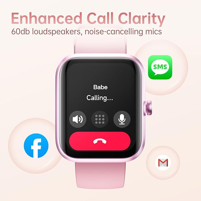 Smart Watch Large Display, Compatible with Android 6.0+/ iOS 9.0+, Smart Watches for Women with Clear Bluetooth Calls, Health/Sleep/Fitness Tracker Watch, Waterproof Smart Watches for Men (Pink)