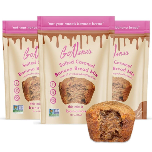 GoNanas Salted Caramel Oat Flour Banana Bread Mix, Suitable for Plant Based Vegan Diets, Gluten Free Dairy Free Snacks, Healthy Snacks For Adults, Muffin Mix, Nut Free, Cupcakes Dessert, NON-GMO, 3pk