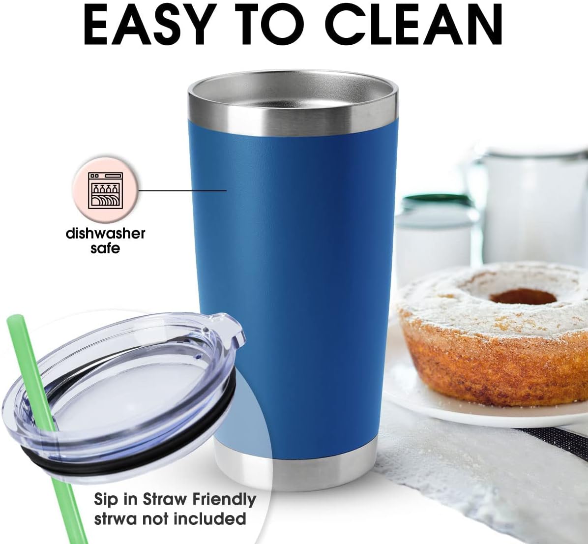 HASLE OUTFITTERS 20oz Tumblers Stainless Steel Mugs with Lid Double Wall Vacuum Insulated Coffee Cups for Cold & Hot Drinks (20oz-Dark Blue, 12 Pack)