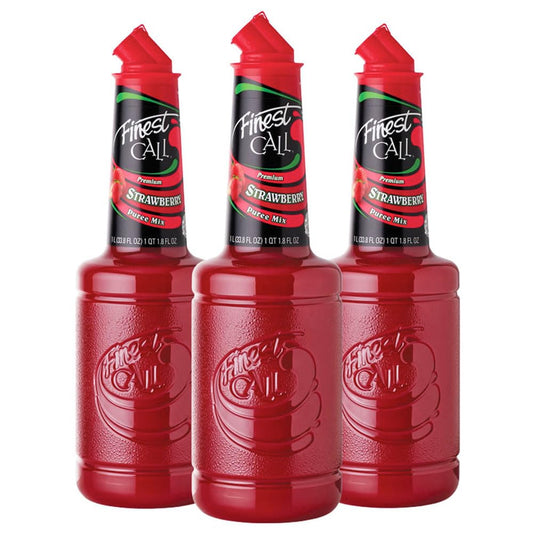 Finest Call Premium Strawberry Puree Drink Mix, 1 Liter Bottle (33.8 Fl Oz), Pack of 3
