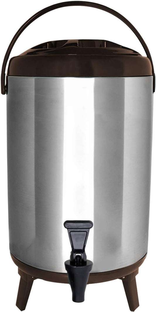 Stainless Steel Insulated Beverage Dispenser – Insulated Thermal Hot and Cold Coffee Carafe – 12 Liter Drink Dispenser with Spigot for Hot Water, Tea & Coffee, Cold Milk, Juice & More BROWN