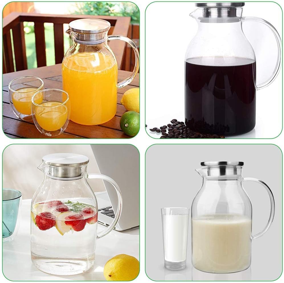 68OZ Glass Pitcher with Lid and Spout - High Heat Resistance Pitcher for Hot/Cold Water & Iced Tea (2.0L)