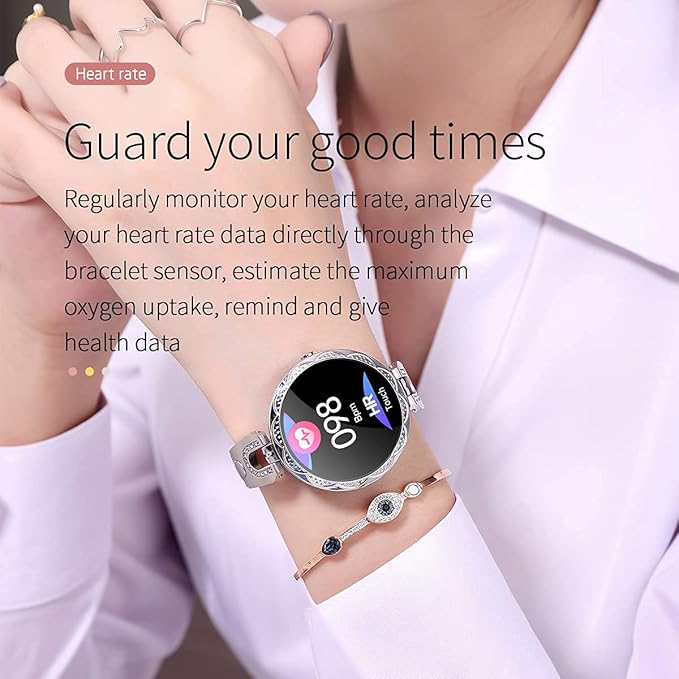 Smartwatch for Women Compatible for Android/iOS Phones. Health and Fitness Tracker with Heart Rate Blood Pressure Bluetooth Remote Photography Female Menstrual Cycle