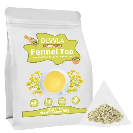 Olvvla - Premium Fennel Tea Bags - 4g X 50 Count - 100% Pure Natural Whole Fennel Seeds - Sweet & Smooth - Non-GMO - Caffeine-free - Support Digestion & Promote Relaxation