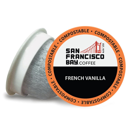 San Francisco Bay Coffee - Flavored Medium Roast - French Vanilla (80 ct) - Single Serve Coffee Pods, Commercially Compostable, K Cup Compatible