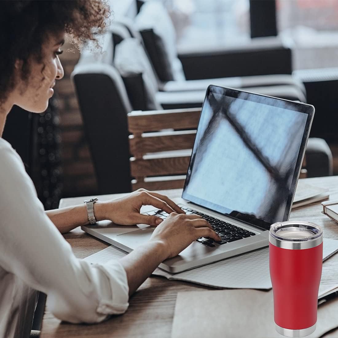 DOMICARE 20oz Tumbler with Lid Stainless Steel Tumblers Bulk, Double Wall Vacuum Insulated Coffee Travel Mug Powder Coated Tumbler, 8 Pack Red