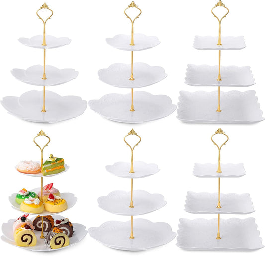Sawysine 6 Pack 3 Tiers Dessert Stand Plastic Cupcake Stand Serving Trays Cupcake Display Stand Cookie Tray for Party and Platter for Home(Gold)