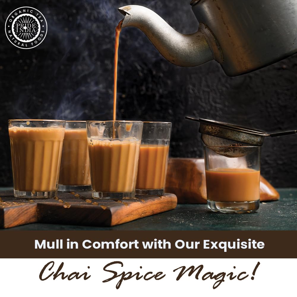 Pride of India | Chai Masala Mulling Spice Mix 6 oz (170 gm) Medium Dual Sifter Jar | Gourmet Spice Mix for Teas & Coffee | Caffeine Free | Authentic Mulling Spice Blend | Vegan & Gluten-Free | Easy to Store