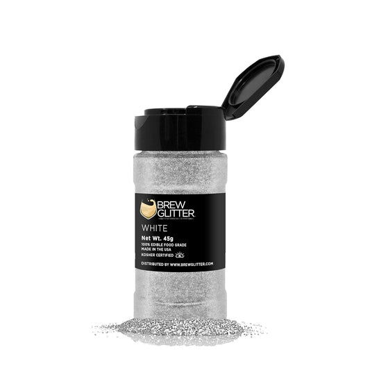 White BREW GLITTER Edible Glitter For Drinks, Cocktails, Beer, Garnish Glitter & Beverages | KOSHER & HALAL Certified | 100% Edible & Food Grade | Vegan, Gluten, Nut Free (45g Shaker, White)