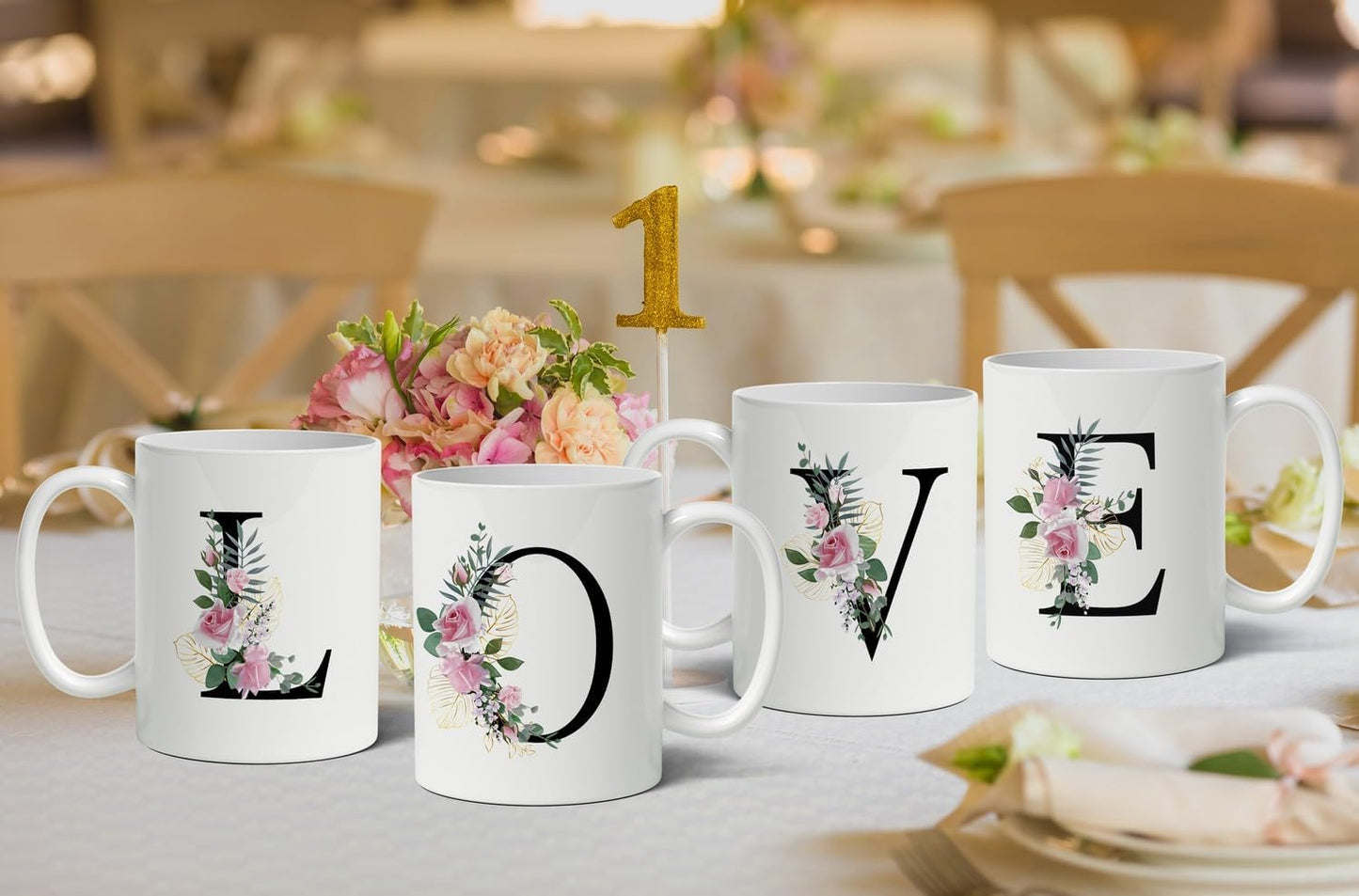 Retreez Initial A-Z Floral Botanical Bouquet Alphabet Monogrammed Monogram Mug 11 Oz Ceramic Tea Coffee Mugs - Appreciation Thank You Wedding Birthday Gifts for her friend coworker sister - W Initial