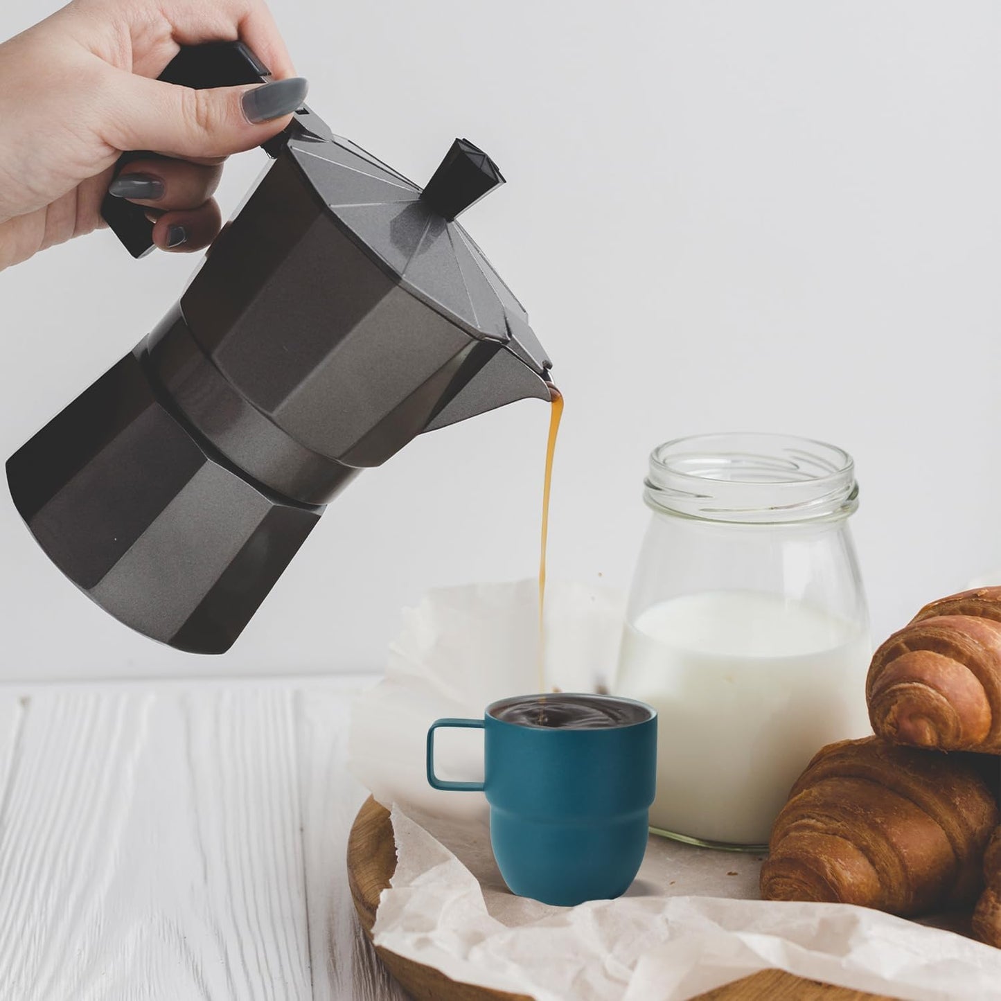 4oz Stackable Cup, Vacuum Insulated Espresso Cup Set of 2, Espresso Shot Mug for Coffee, Double Wall Stainless Steel Mini Tumbler Shot Glasses with Straw and Lid (B-blue2P, 4oz)