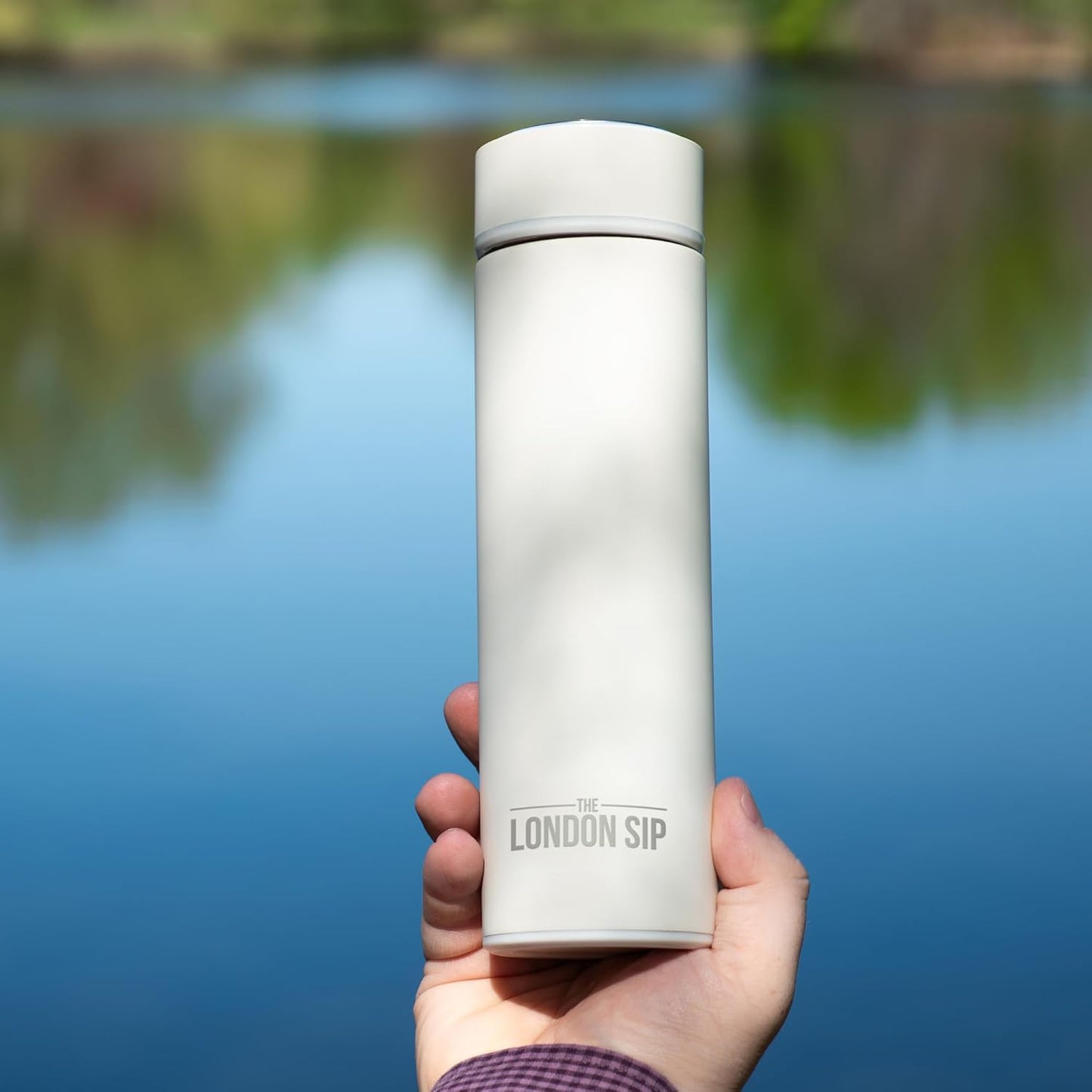 London Sip 16.9 oz Multi-Purpose Tea Infuser Mug – Fruit Infuser Water Bottle for Hot and Cold – Double Wall Stainless Steel Insulated, Pearl White