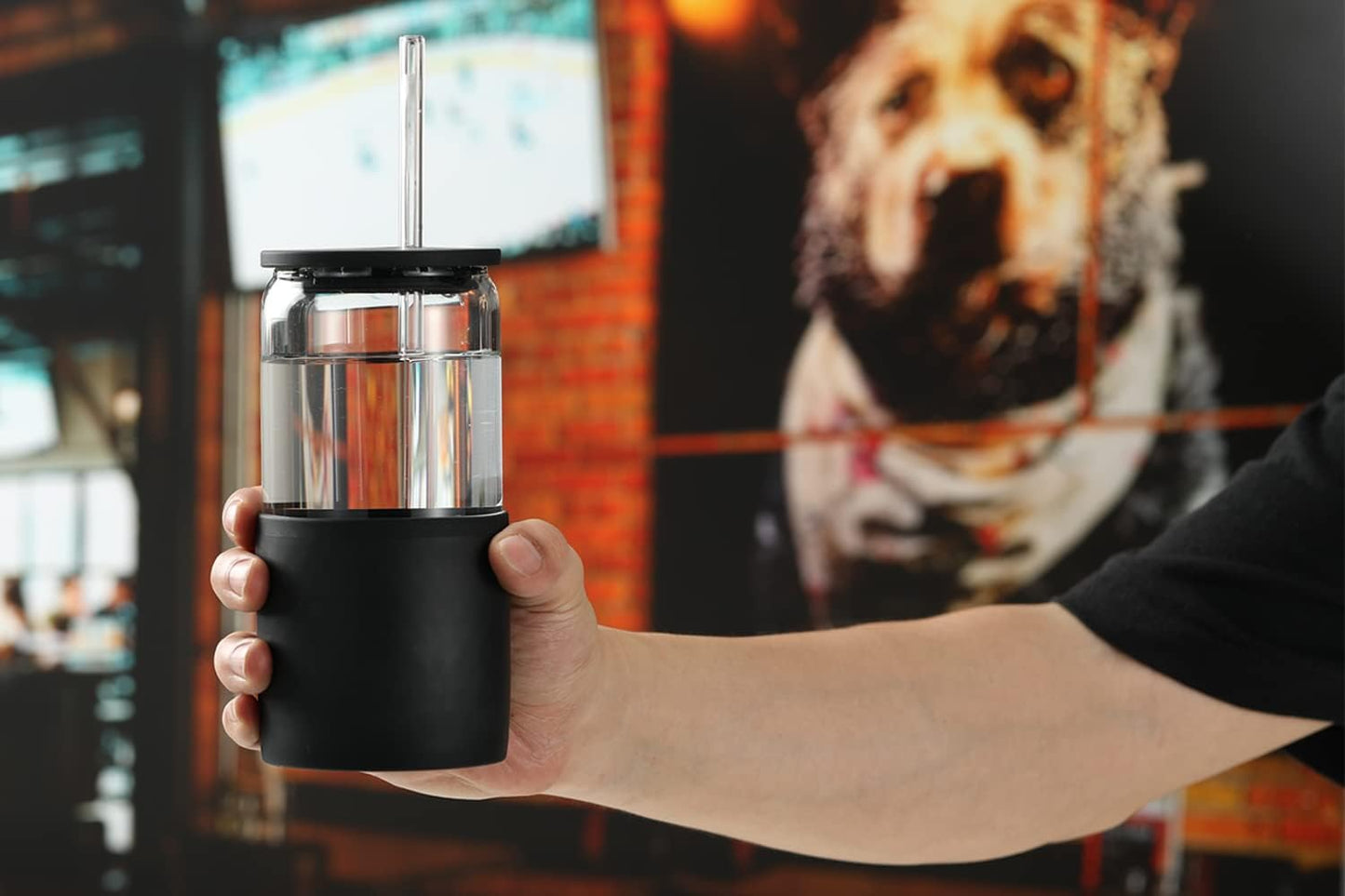 Sunseeke Glass Tumbler with Straw and Lid, 16oz Ice Coffee Cup, Silicone Sleeve Cleaning Brushes, Drinking Glasses for Water, Iced Coffee, Smoothie -BPA Free -3Pack