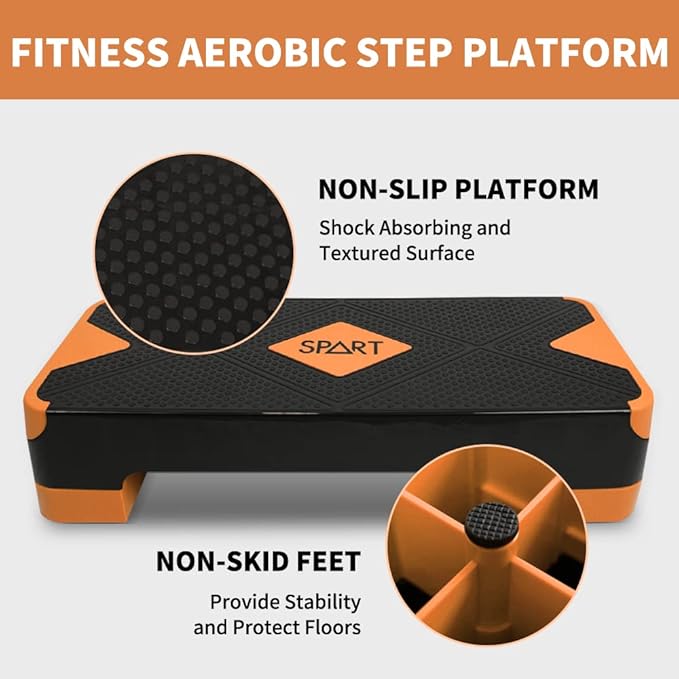 SPART Adjustable Workout Aerobic Stepper 4 Risers, 3 Levels 4" - 6" - 8", 26.77" 26.77" Trainer