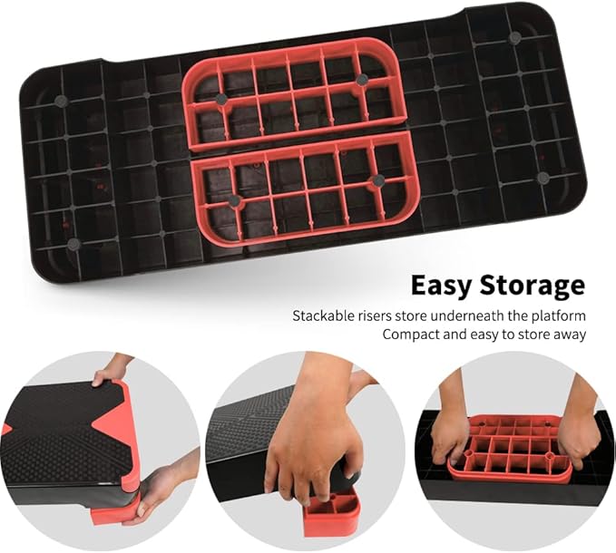 SPART Adjustable Workout Aerobic Stepper 4 Risers, 3 Levels 4" - 6" - 8", 26.77" 26.77" Trainer