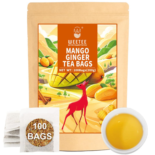 WT WEETEE Mango Ginger Tea Bags, 2g x 100 Counts, Flavored Ginger Herbal Tea Includes Cardamom, Fennel, Cinnamon, Rooibos, Licorice & More, Natural Caffeine-free