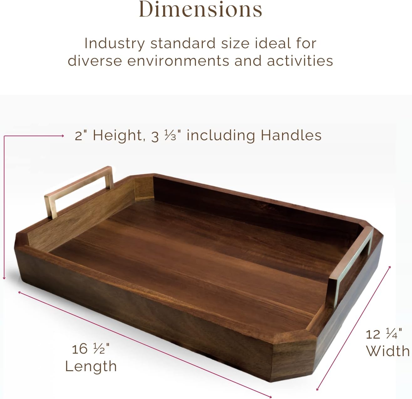 Decorative Acacia Wood Ottoman Tray - Coffee Table Tray - Breakfast, Party, Drinks, Snack, Liquor Serving Platter - Farmhouse to Modern - Brass Handles (Varnish)