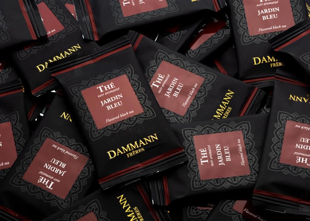 Dammann Freres Sachets, Jardin Bleu Tea Bags, Premium Gourmet French Black Tea, Blend Strawberry, Rhubarb Flavors, Individually Wrapped, 24 Count (Single Pack)