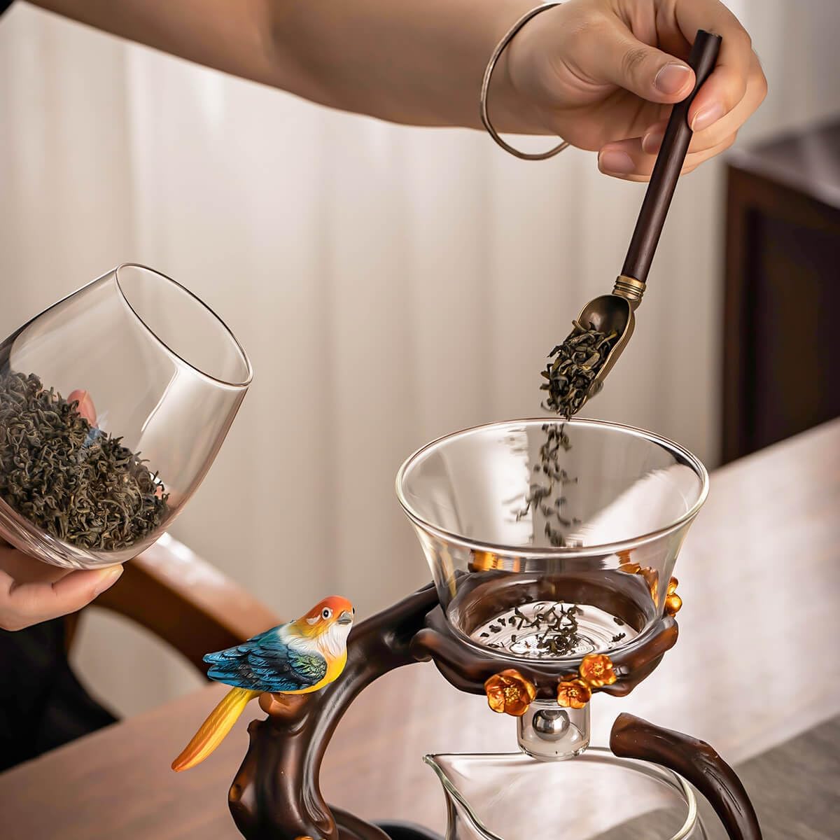 Kungfu Glass Tea Set Automatic Glass Teapot Set (Bird)