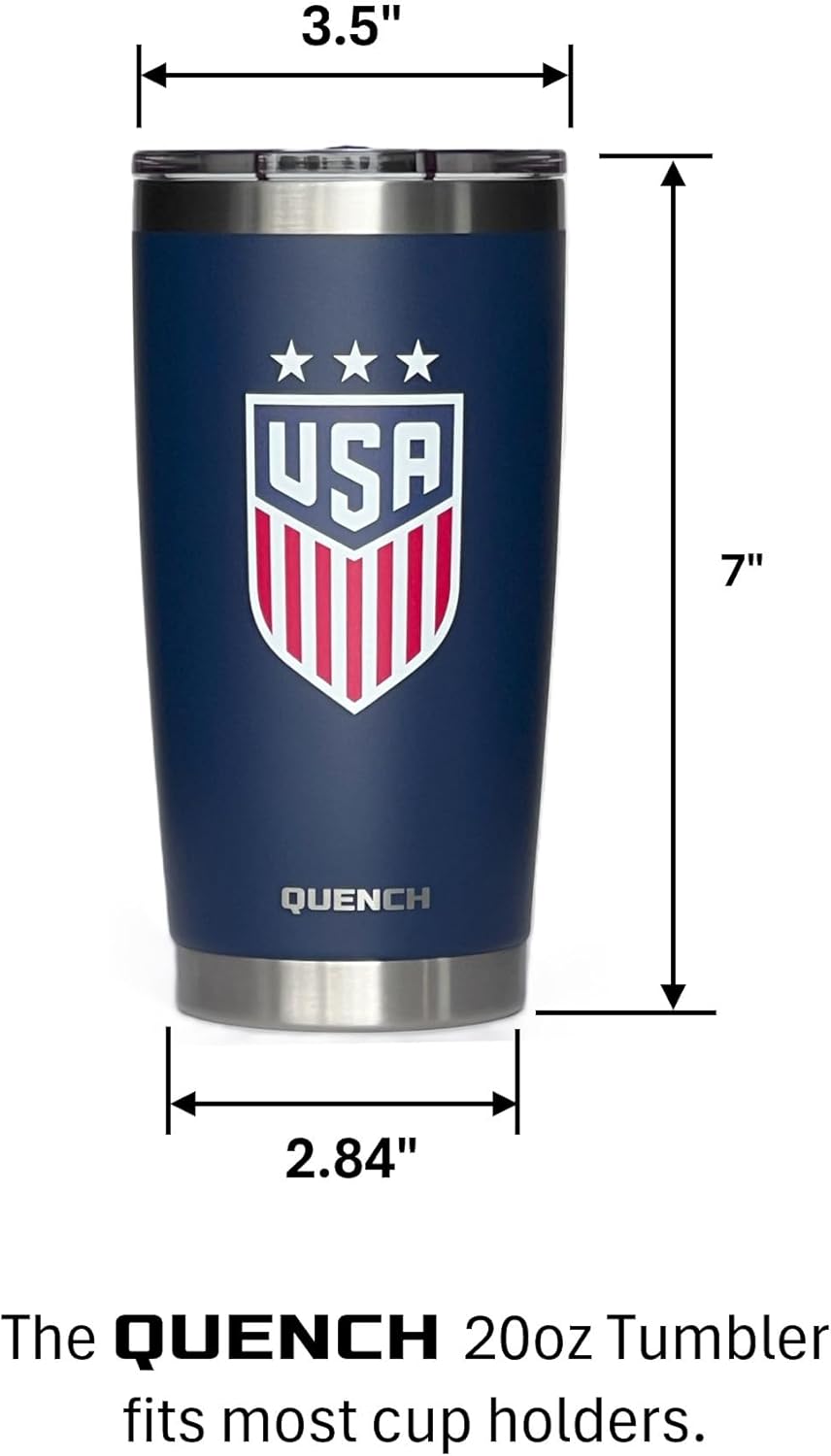 QUENCH Stainless Steel Tumbler 20oz, Double Wall Vacuum Insulated Powder Coated, USA, Indigo Blue, with MagnaLock Lid, Insulated USA Travel Coffee Mug Cup Tumbler, QU0001-BL1