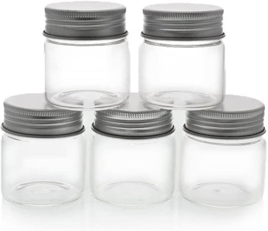 Juvale Mini Glass Spice Jars with Lids - 1.7 oz, Clear Art Deco, 5-Pack - Glass Craft Jars with Lids for Spices, Jams & Crafts