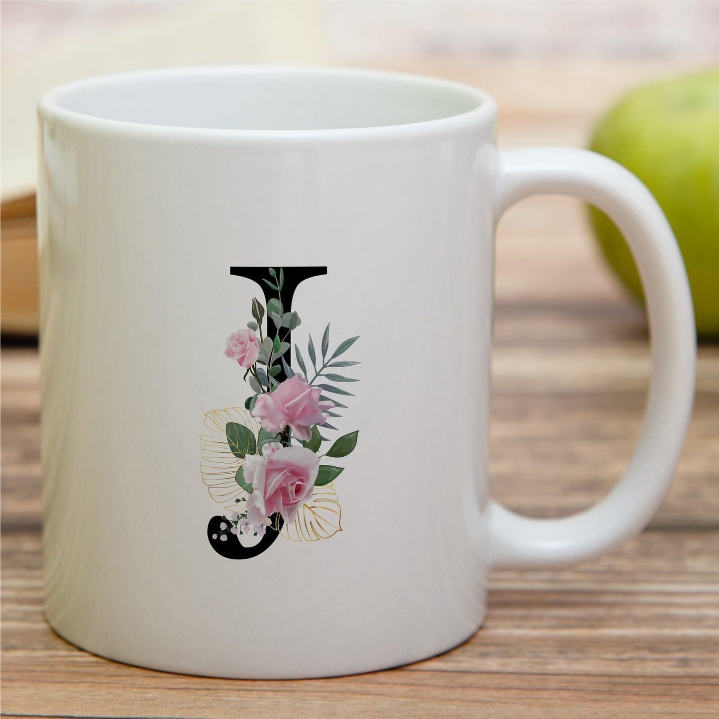 Retreez Initial A-Z Floral Botanical Bouquet Alphabet Monogrammed Monogram Mug 11 Oz Ceramic Tea Coffee Mugs - Appreciation Thank You Wedding Birthday Gifts for her friend coworker sister - J Initial