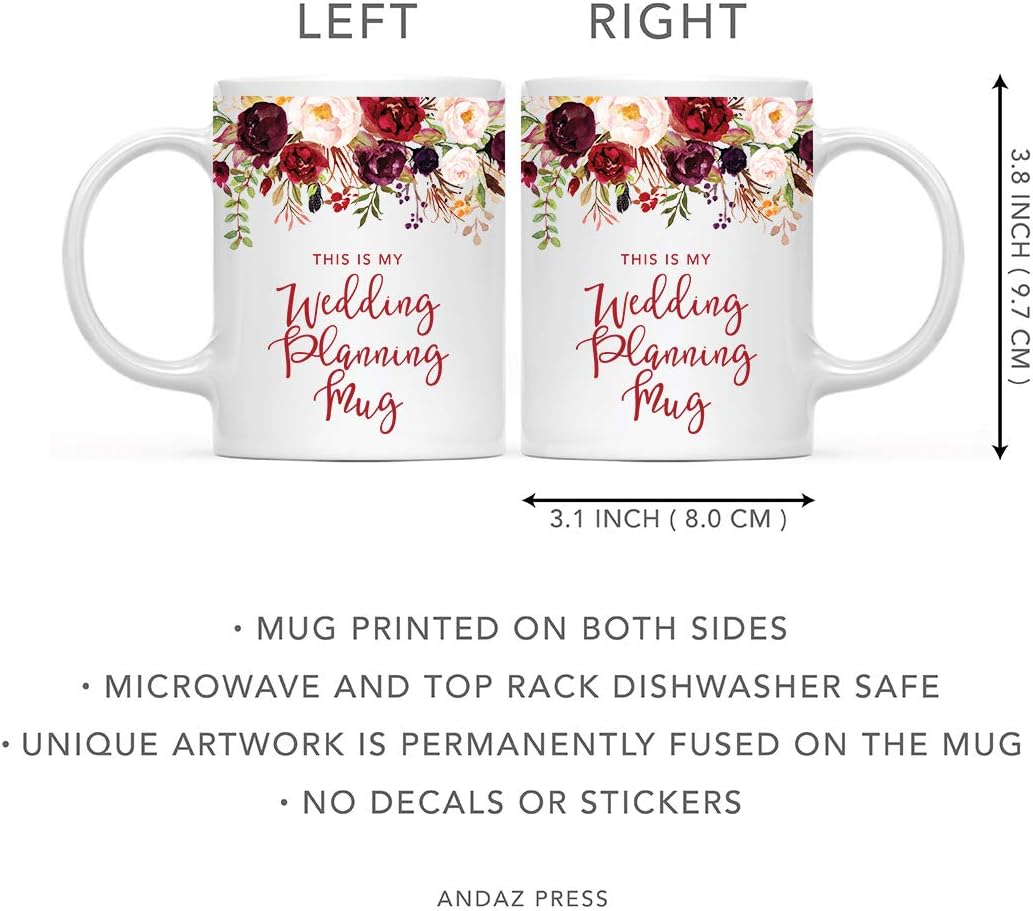Andaz Press 11oz. Wedding Ceramic Coffee Tea Mug Gift, Fall Autumn Marsala Burgundy Flowers Roses Florals, This is My Wedding Planning Mug, 1-Pack, Includes Gift Box