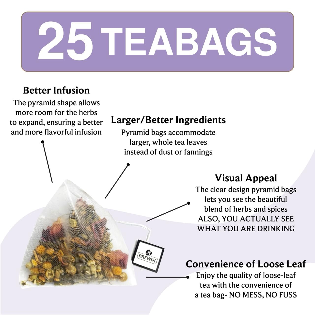 BREWIX, Valerian Comfort Tea for Sleep and Relaxation (25 Pyramid Bags) Caffeine-Free and Calming for Bedtime | Valerian Root, Chamomile & Lavender | Perfect Wellness Sleep