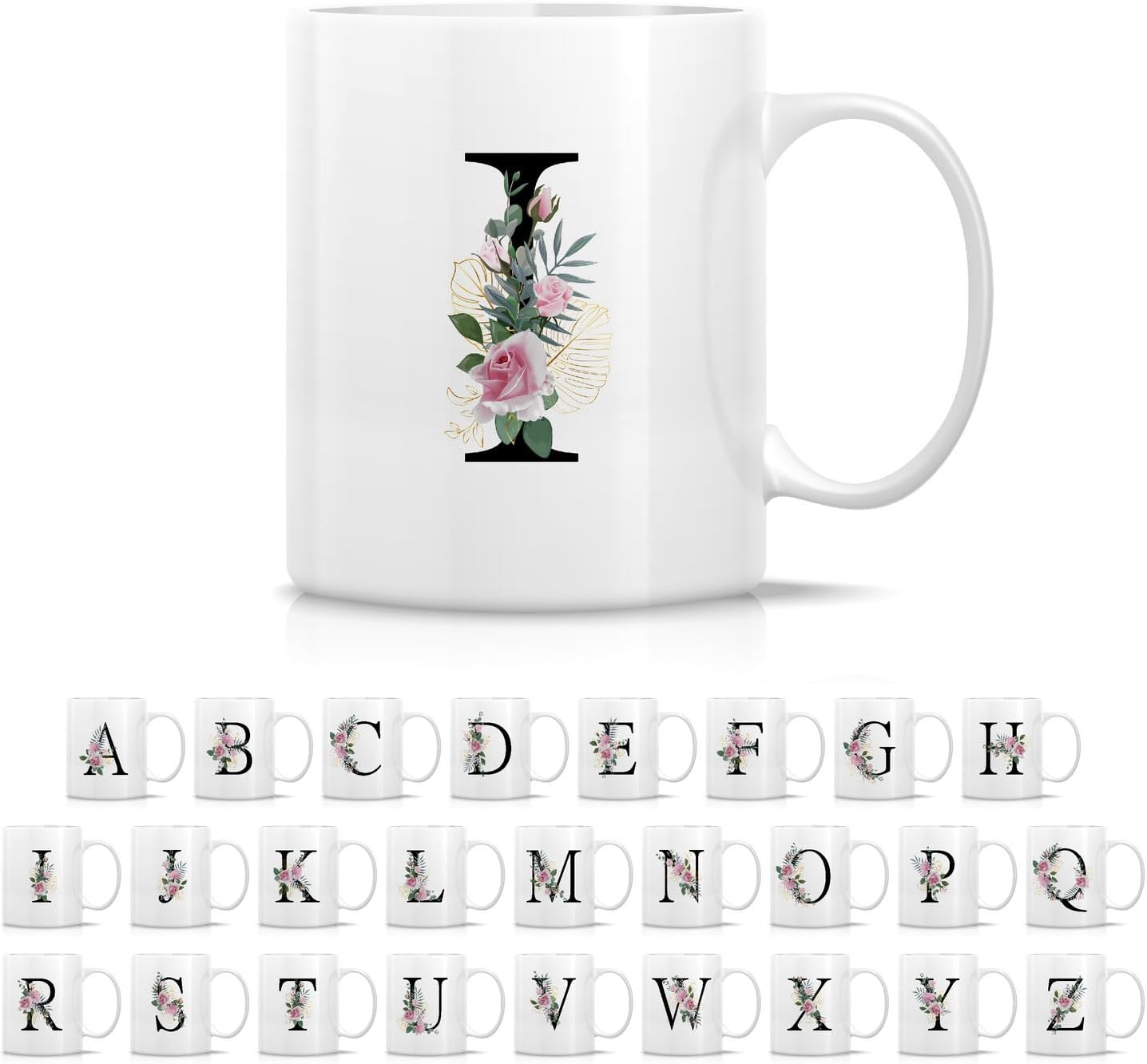 Retreez Initial A-Z Floral Botanical Bouquet Alphabet Monogrammed Monogram Mug 11 Oz Ceramic Tea Coffee Mugs - Appreciation Thank You Wedding Birthday Gifts for her friend coworker sister - I Initial